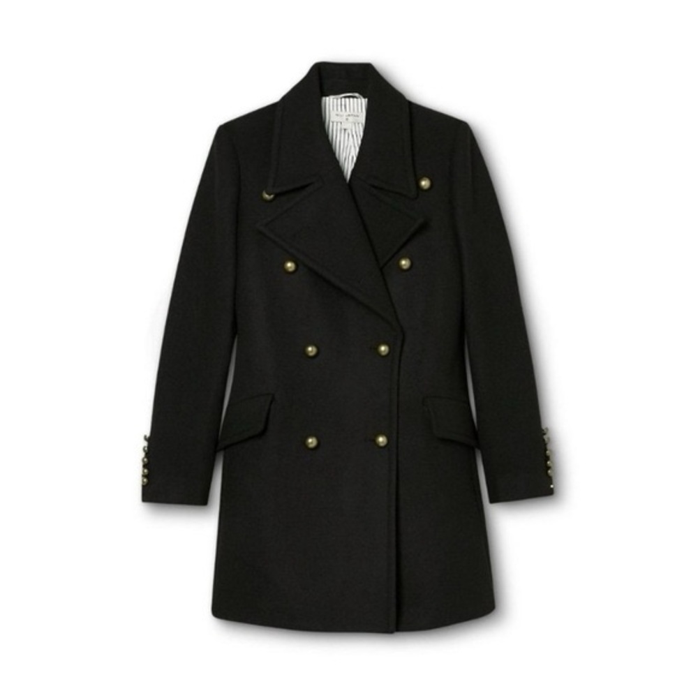 NWT Nili Lotan For Target Black Peacoat with Military-Inspired Design Size Small